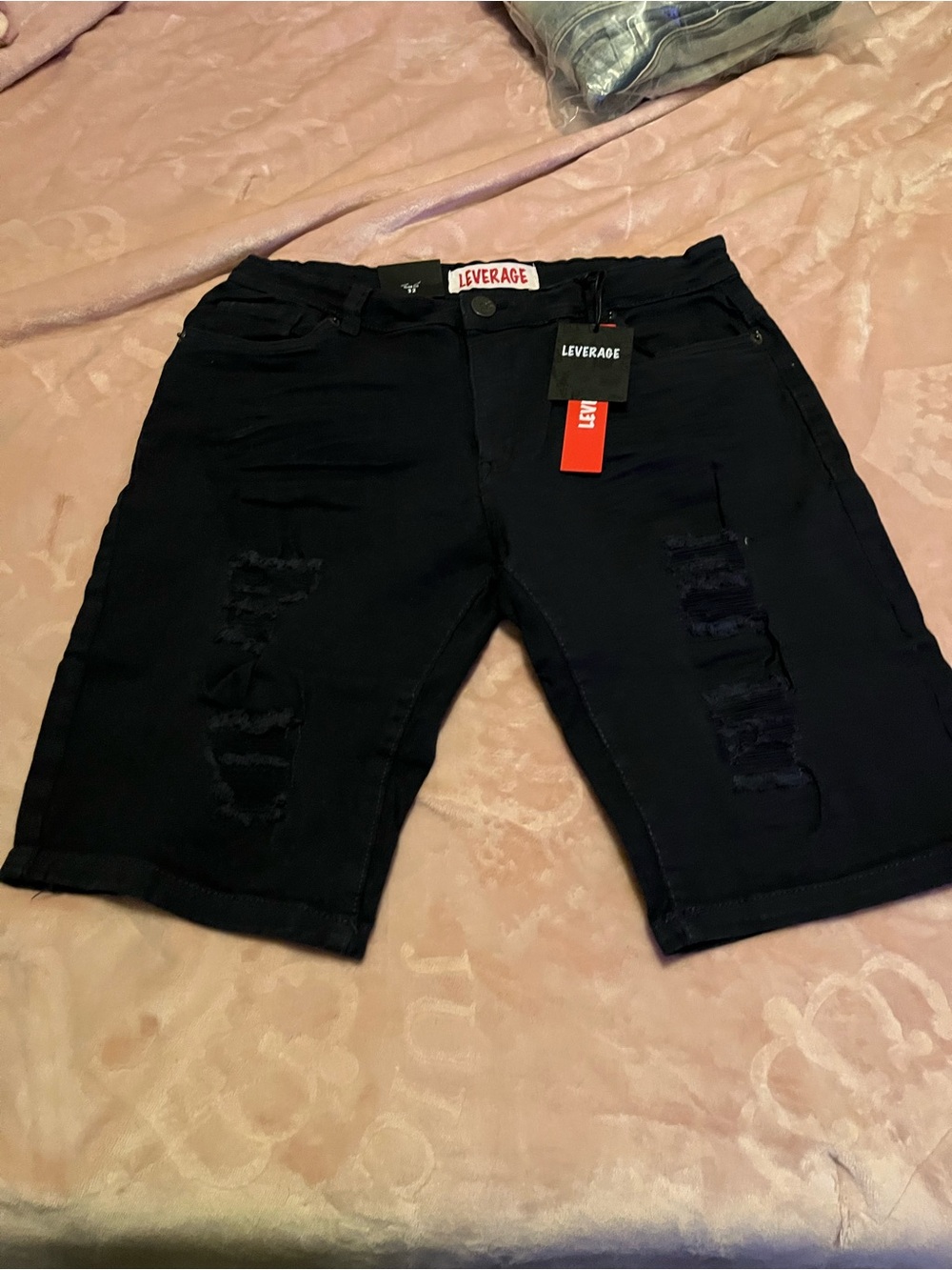 Men’s Black Distressed Denim Shorts